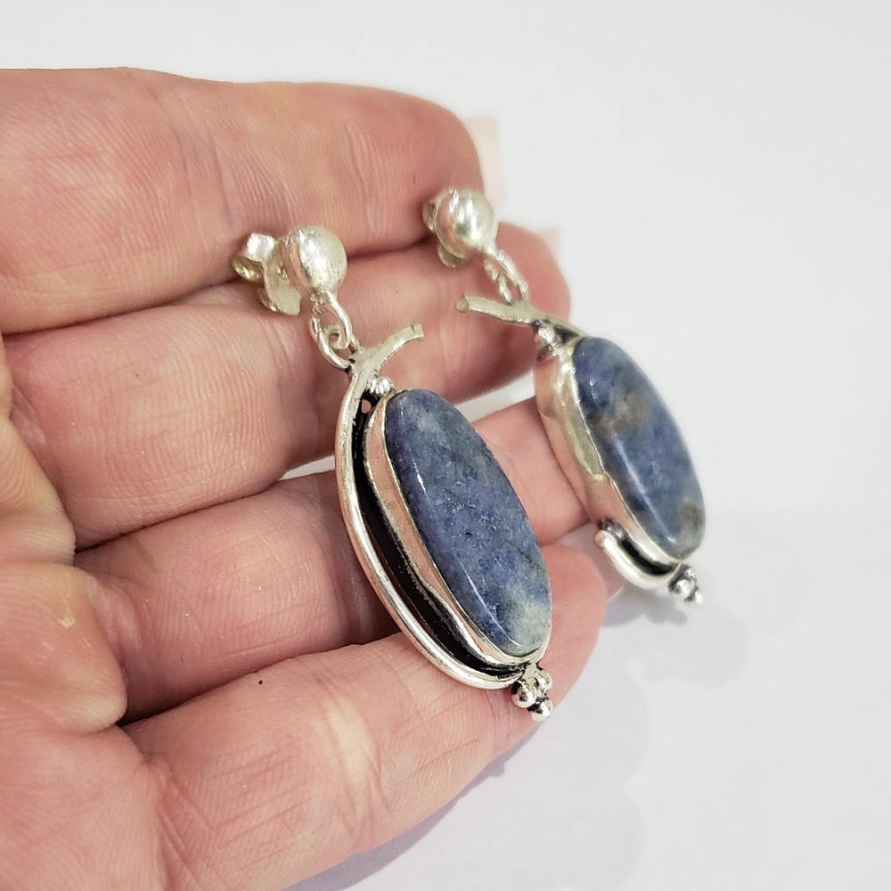 Handmade Sodalite 925 Silver Earrings - Picture 7 of 11